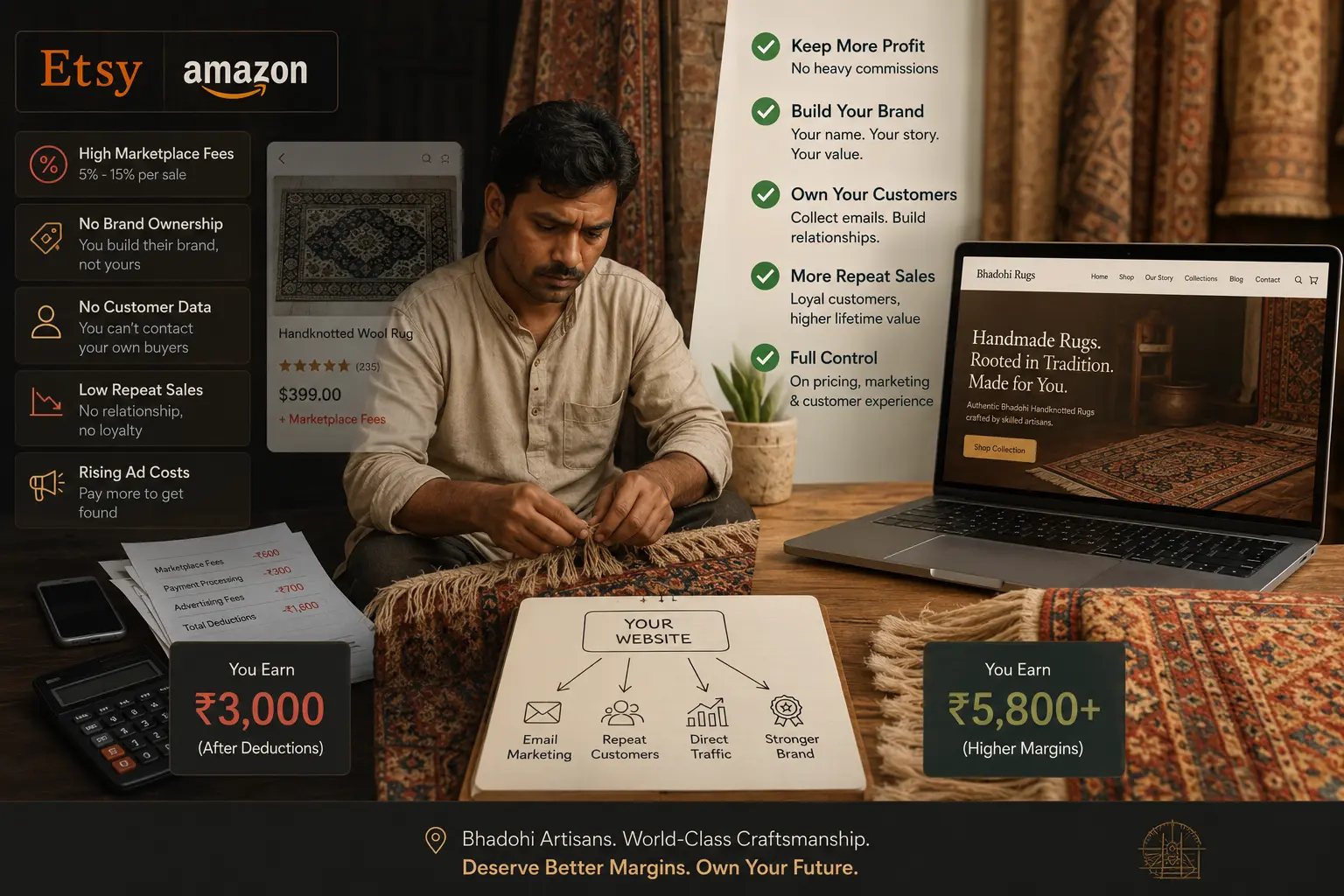 Why Selling Only on Etsy & Amazon Is Costing Bhadohi Rug Artisans Their Margins